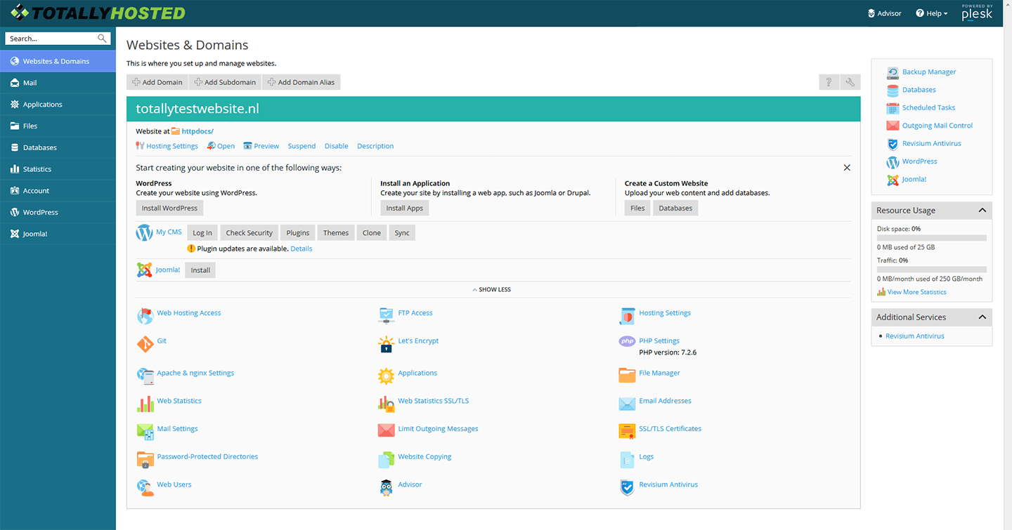 Plesk screenshot